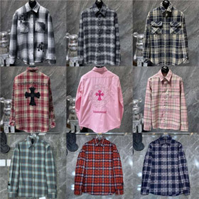 Chrome Hearts (CH) New Style Mixed-Material Plaid Shirt with Allover Print-6008  